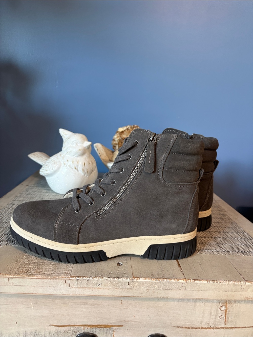 White Mountain Go-Getter water repellent ankle boots in charcoal suede.